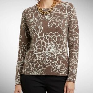 🤎 Chocolate Brown Cynthia Rowley Sweater w/ White Floral Design Size Small